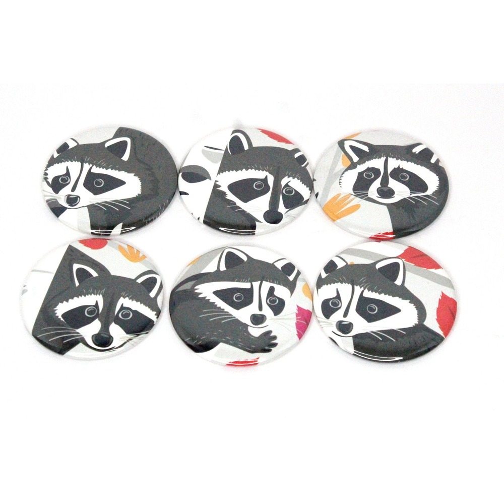 Set of 6 Refrigerator Locker Magnets 2.25&" Handmade Boho Trash Panda Surprise